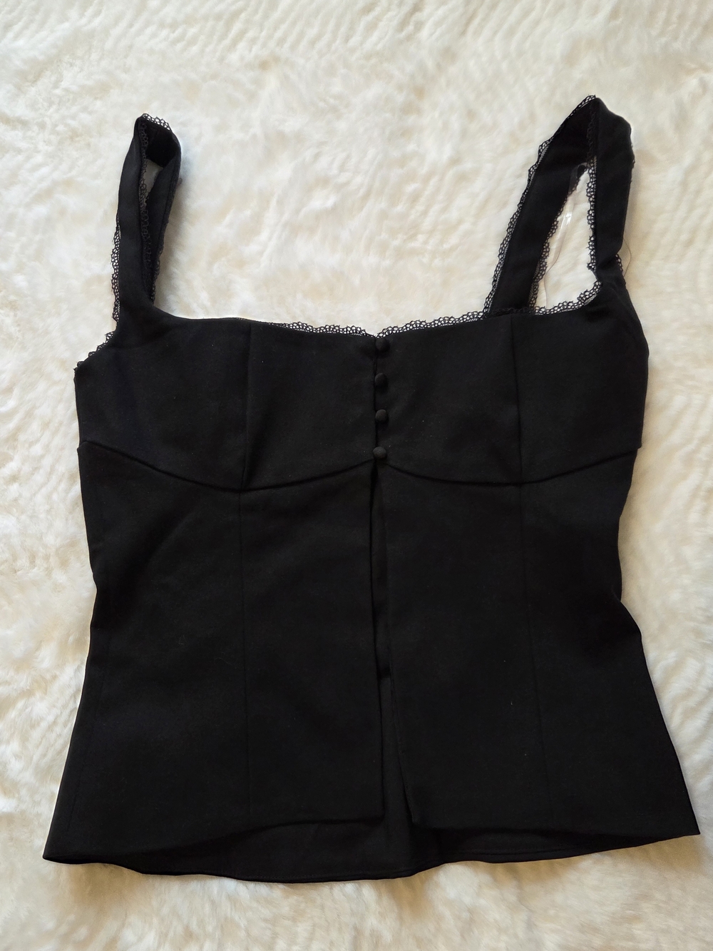 House of CB Noura Black Lace-Trim Button Front Crop Top - Picture 5 of 13
